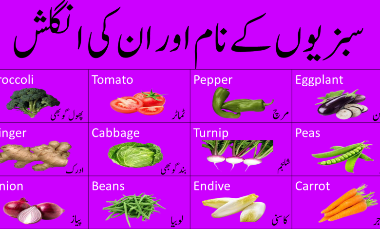 Vegetable Vocabulary Words In Urdu And English With Pictures