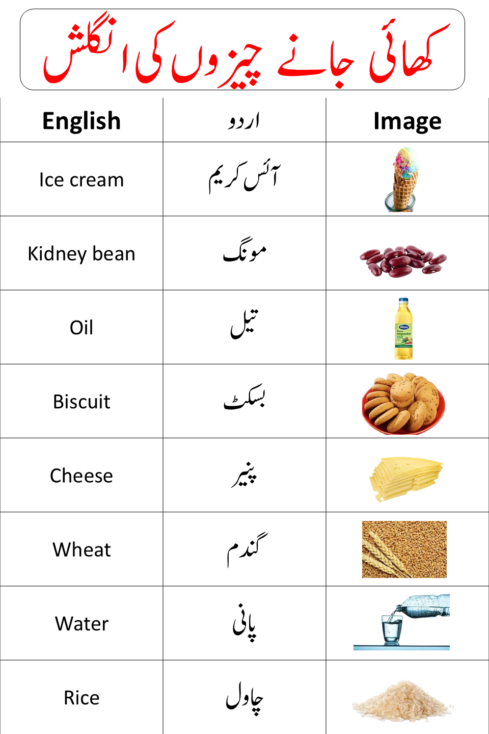 English And Urdu Names of Foods